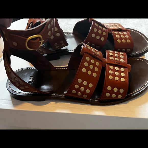 Celine cognac brown gold studded gladiator sandals size 41 / 11 - Picture 3 of 9